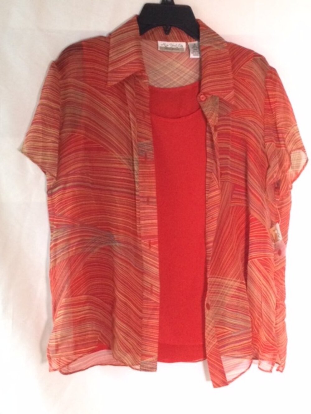 New York City Design Co Layered 100% Silk Blouse Light Red Orange Size M